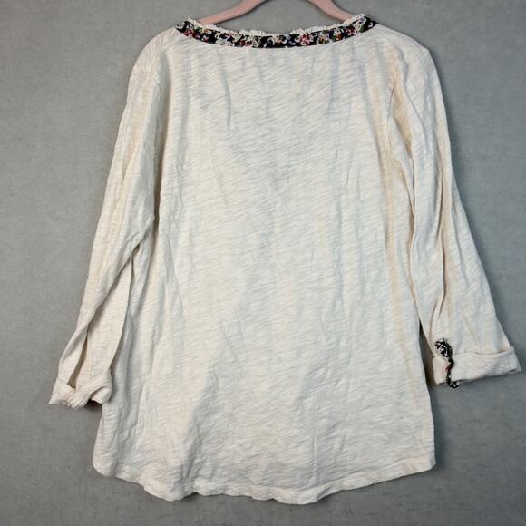 Anthropologie Postmark Henley Women’s Lg Cream Bohemian Floral Ruffle Cottage - Picture 7 of 8